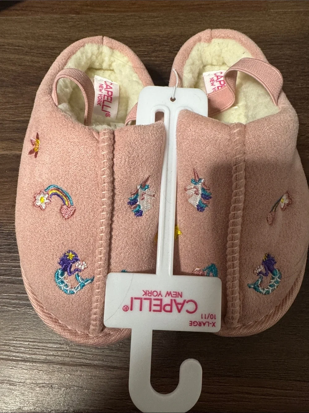 Capelli of New York Girls Pink Embroidered Plush Slip-Ons